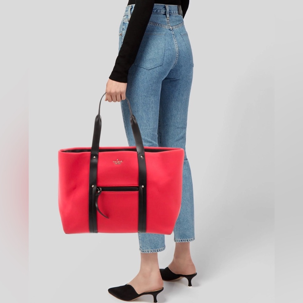 KATE SPADE Fuchsia Neoprene with Black leather trim large Tote - Picture 11 of 11